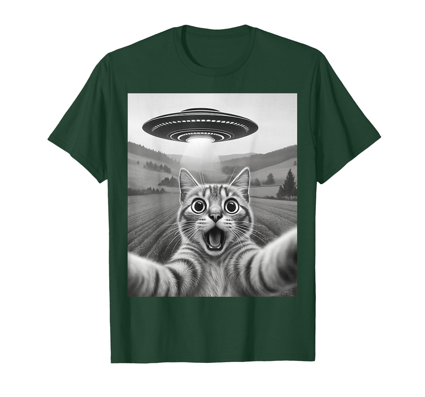 Cat Selfie with Alien UFO Funny Cat Gifts for Men Women Kids T-Shirt