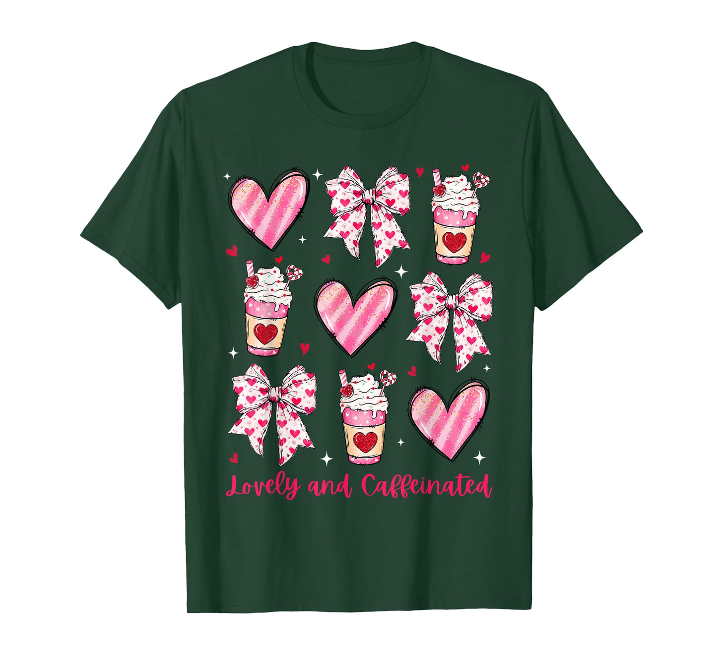 Lovely and Caffeinated Coquette Bow Coffee Lover Girl Women T-Shirt