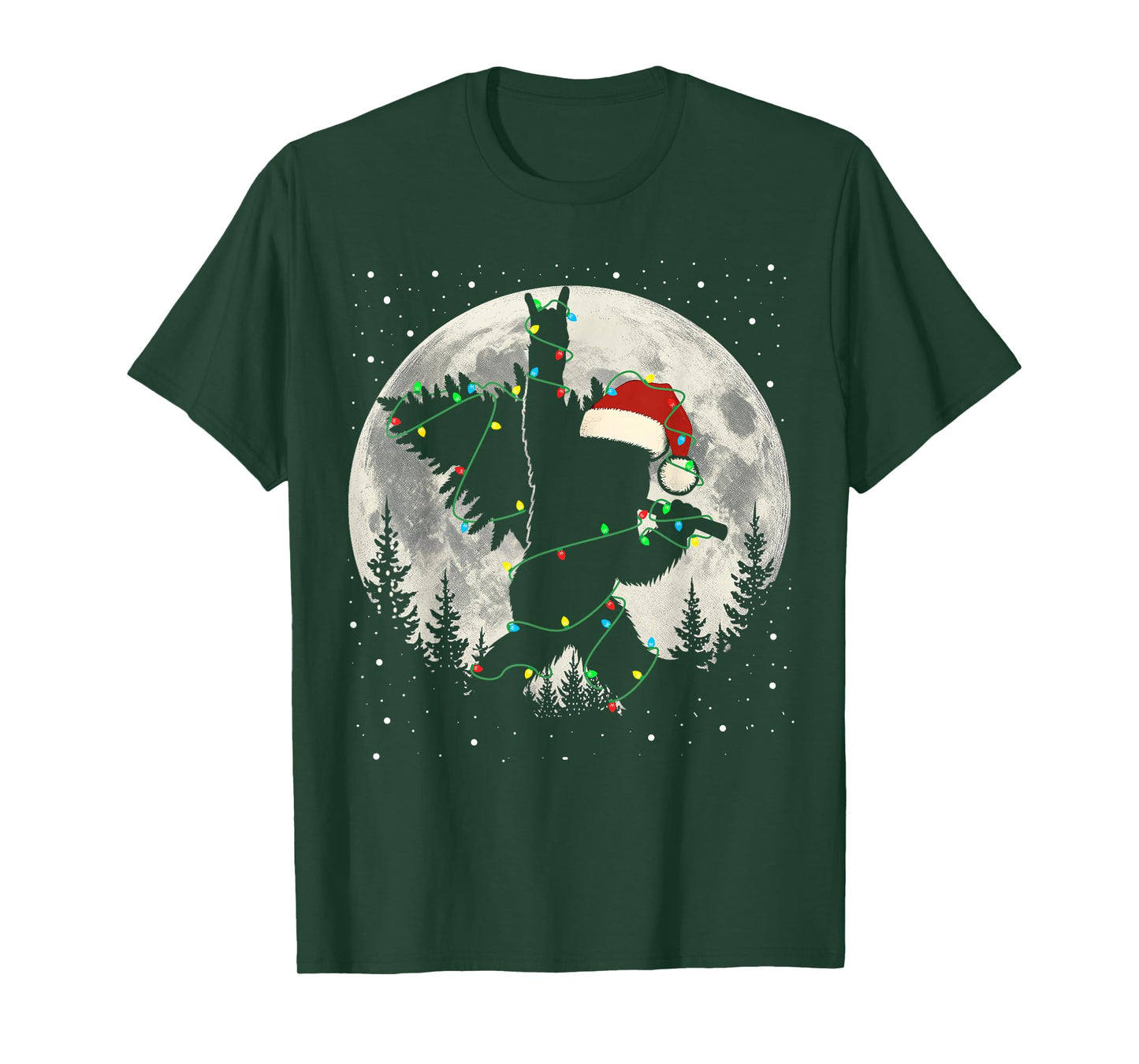 Funny Santa Bigfoot Xmas Lights Big Foot Rock On Forest Moon T-Shirt