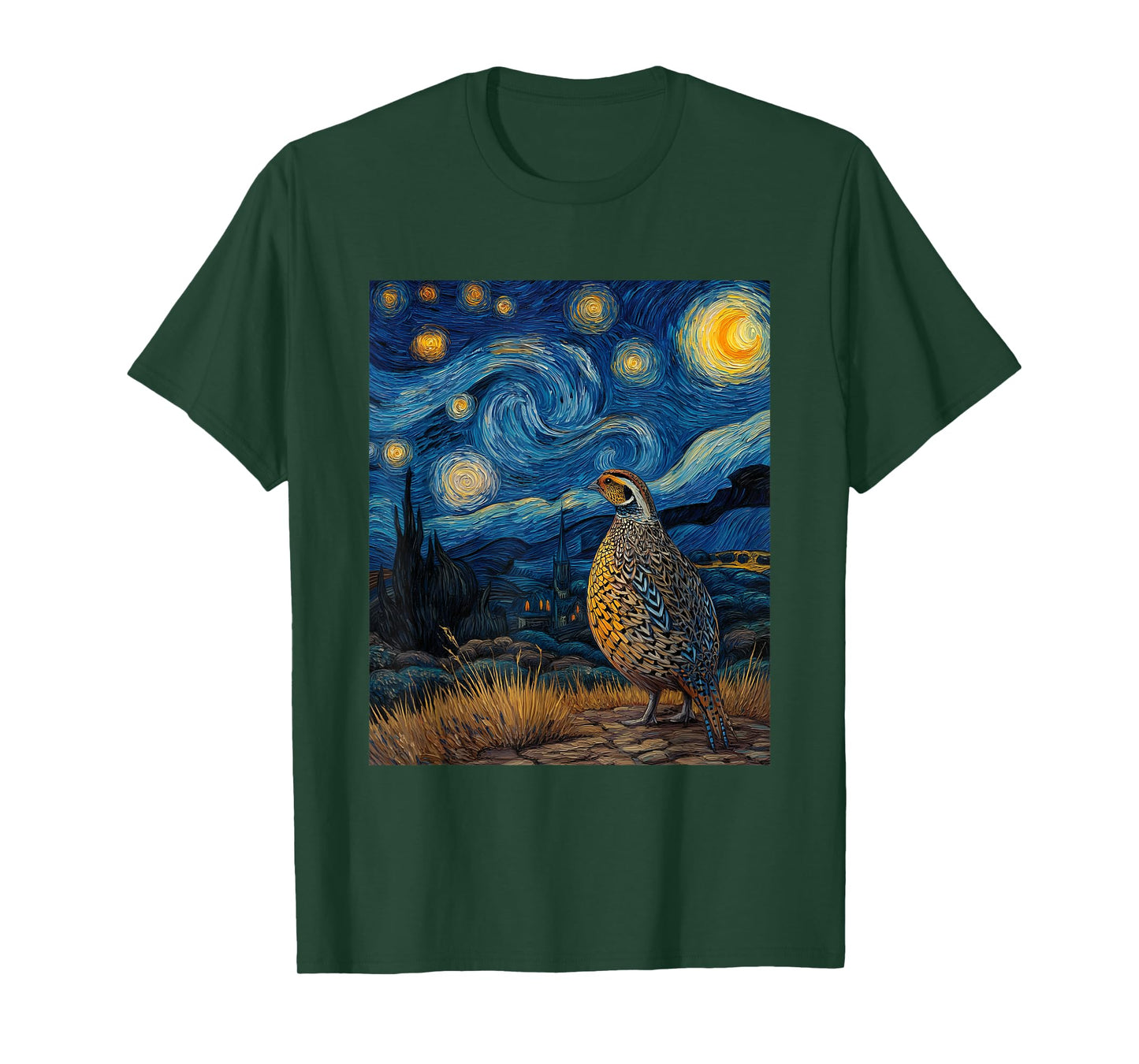 Quail Bird Van Gogh Style Starry Night Funny Graphic T-Shirt
