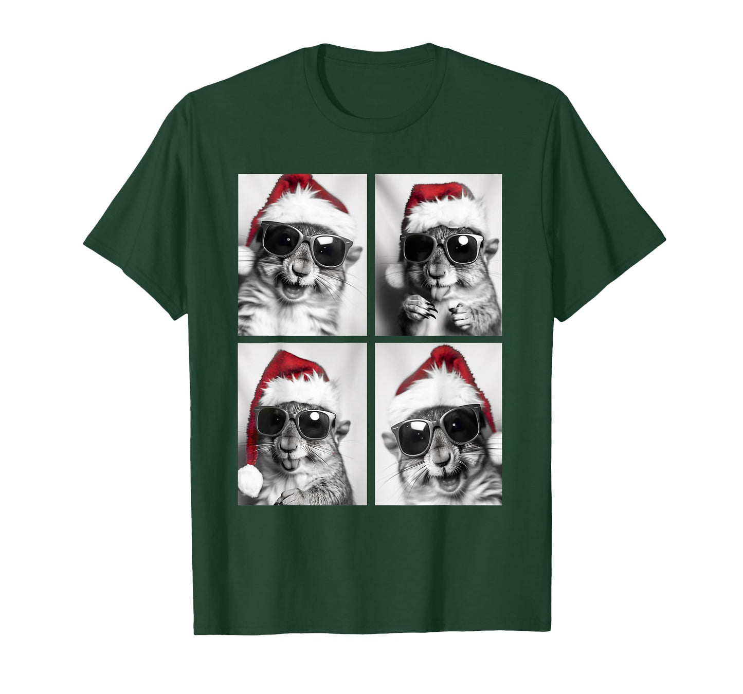 Funny Christmas Squirrels Sunglasses Santa Hat Festive Meme T-Shirt