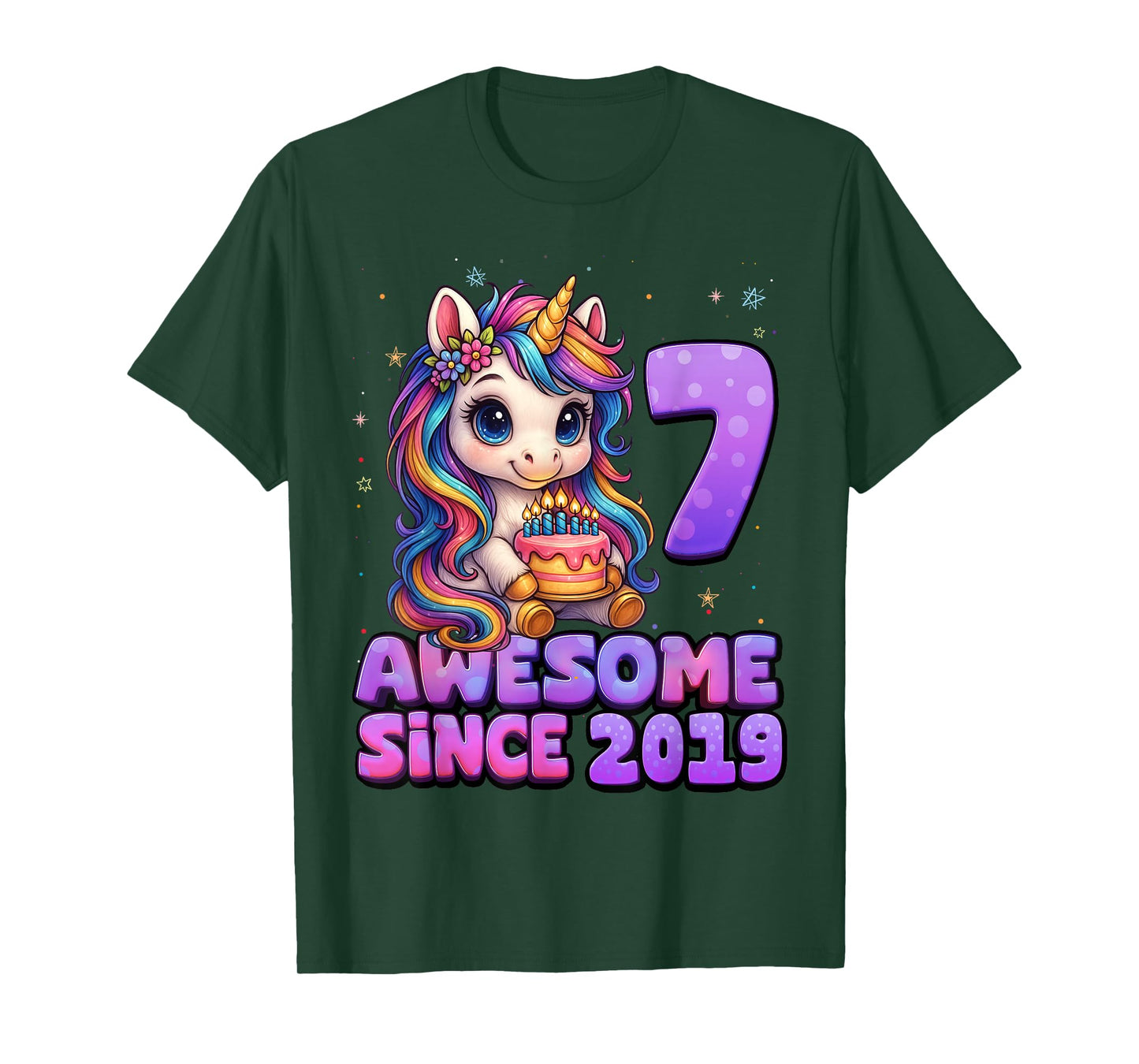 7 Year Old Girl Awesome Since 2019 Unicorn 7th Birthday Girl T-Shirt