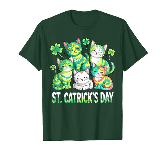 St Patricks Tie Dye Catricks Day Cats Saint Pattys Cat Lover T-Shirt
