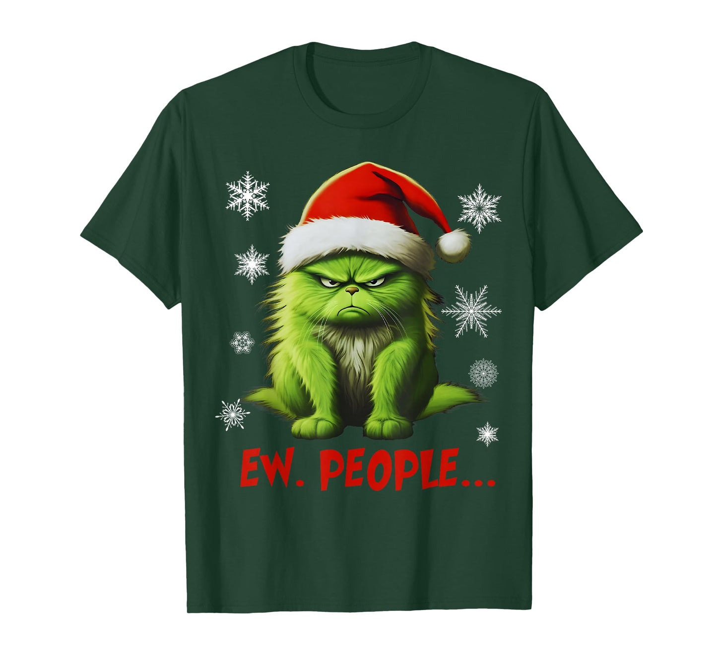Funny Christmas Cat Ew People Meowy Cat Lovers Santa Hat Y2K T-Shirt