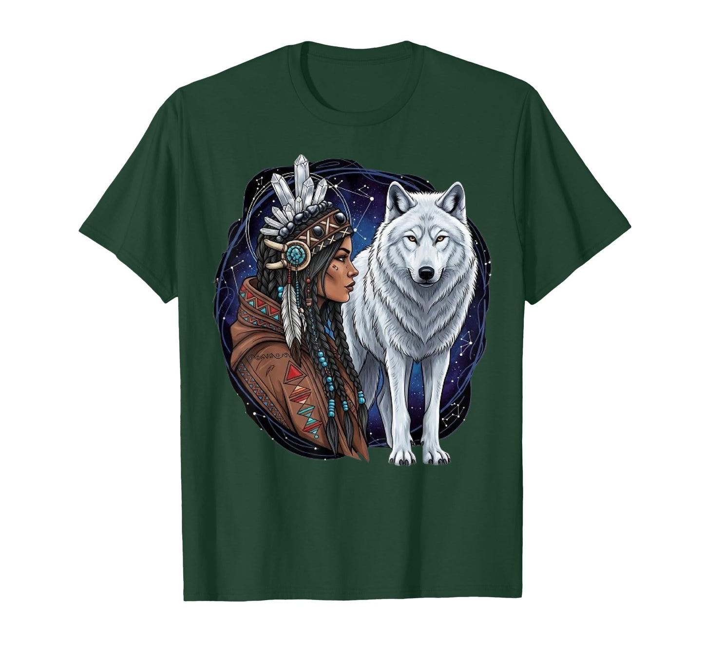 Indian Native American Woman with White Wolf Vitage Gifts T-Shirt