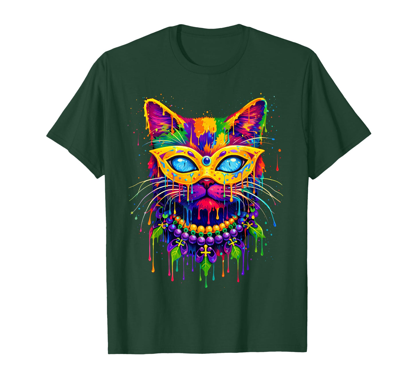Cat Drip Mardi Gras Carnival Jester Beads Meow Kitty Pet T-Shirt