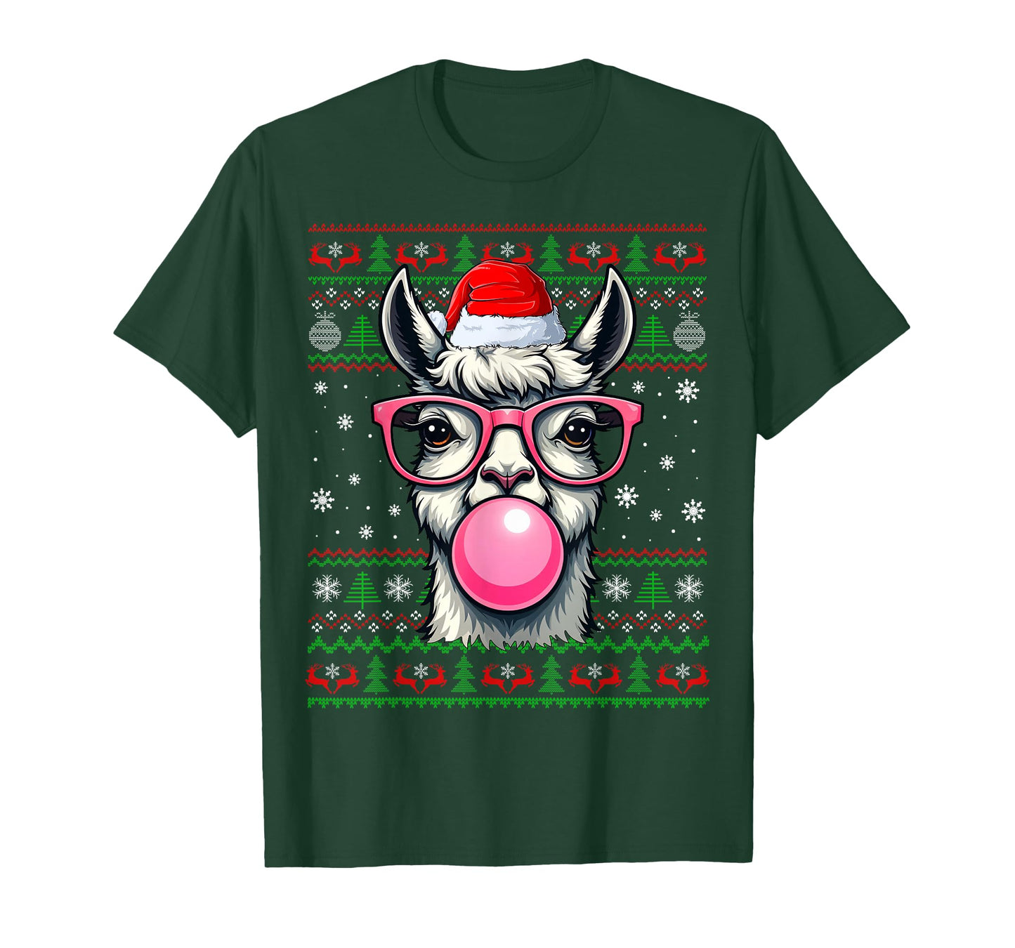 Llama Christmas Ugly Sweater Funny Santa Animal Head Xmas T-Shirt