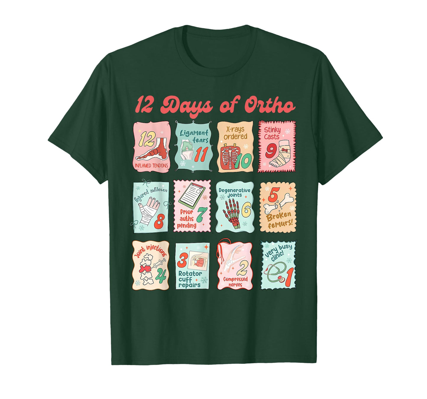 Retro Stamp 12 Days of Ortho Christmas Orthopedic Surgeon T-Shirt