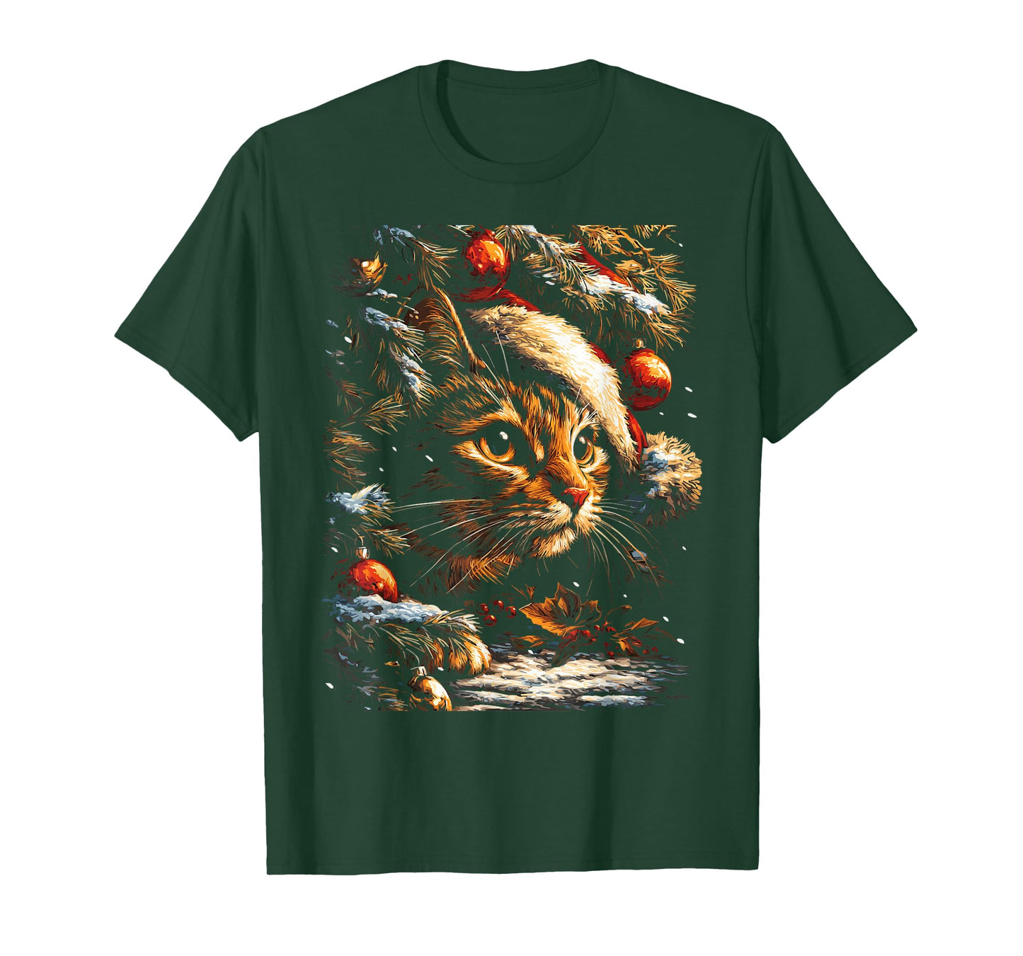 Christmas Tabby Cat with Santa Hat Festive Winter Kitten T-Shirt