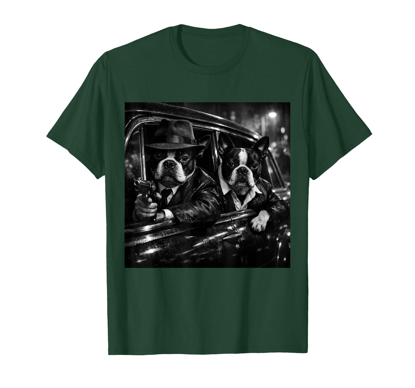Funny Gangster Boston Terrier Street Noir Dog Design T-Shirt