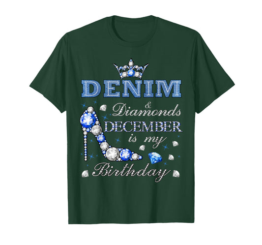 Fabulous Denim & Diamonds December Birthday Queen High Heels T-Shirt