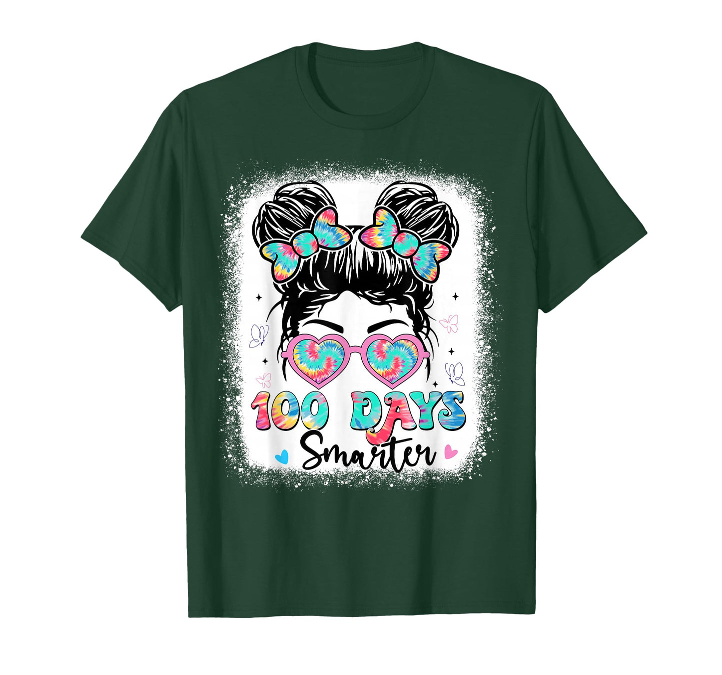 100 Days Smarter Messy Bun Girls 100th Day of School Kids T-Shirt