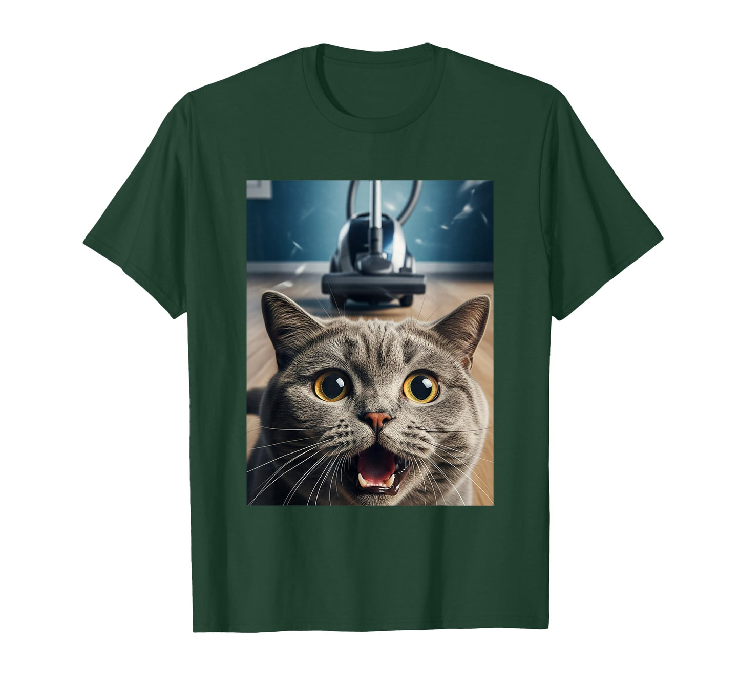 Funny Cat Selfie with Vacuum Chase Meme Graphic T-Shirt