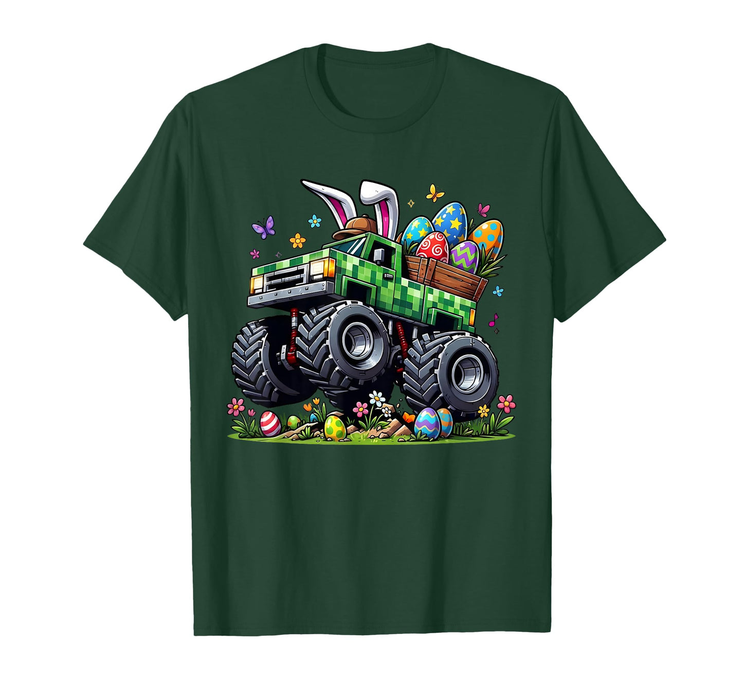 Easter Monster Truck Bunny Pixel Gamer Egg Hunt Boys Kids T-Shirt
