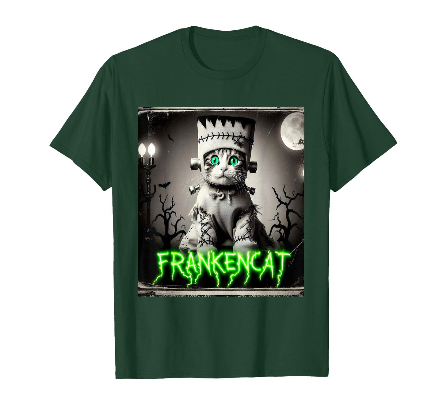 Frankencat Frankenstein Cat Vintage Photo Halloween Funny T-Shirt