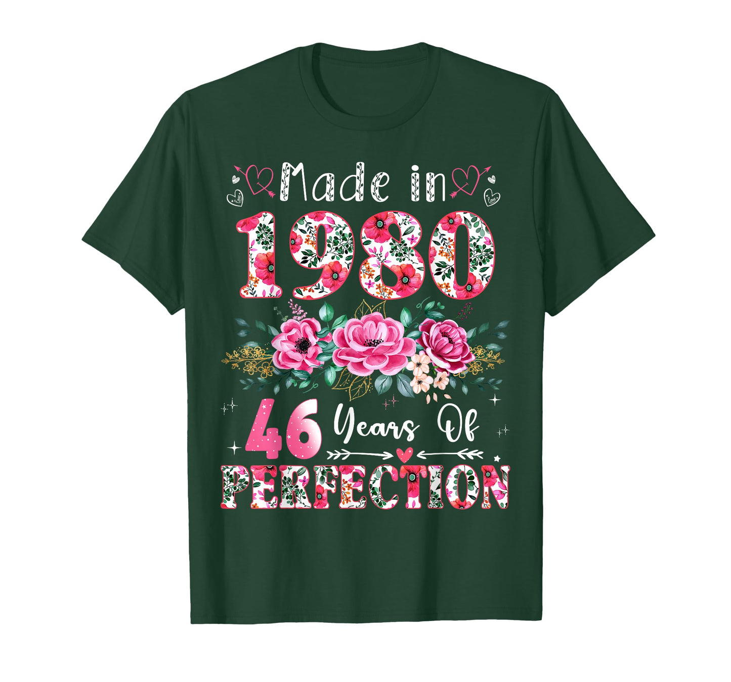 46 Year Old Made in 1980 Floral 46th Birthday Women T-Shirt