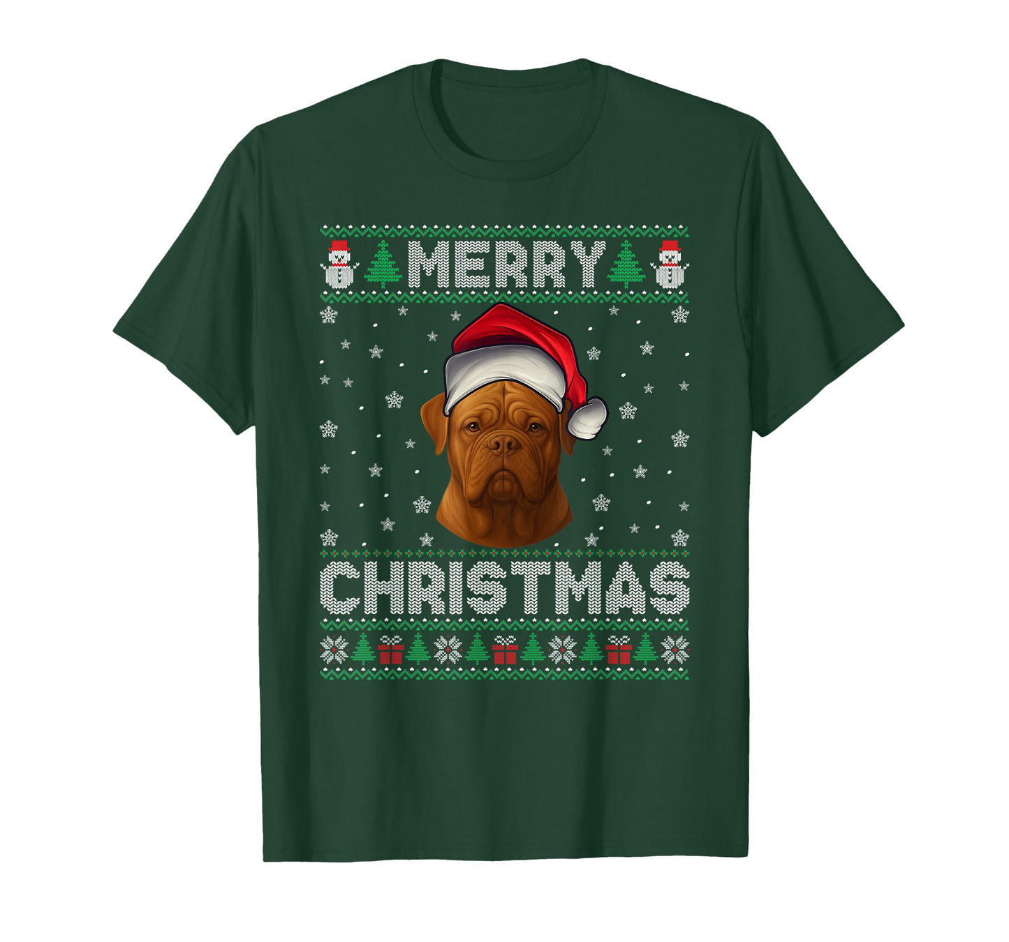 Merry Christmas 2025 Dogue De Bordeaux Santa Hat Ugly Xmas T-Shirt