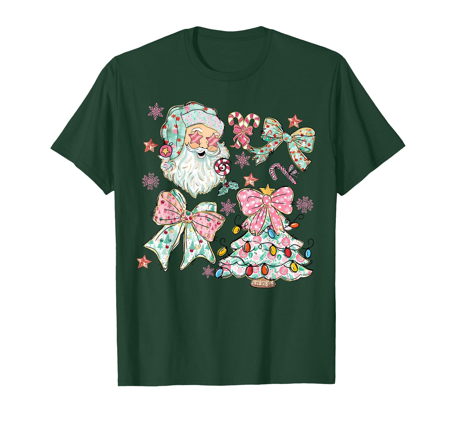 Pastel Santa Bow Christmas Tree Cute Holiday T-Shirt