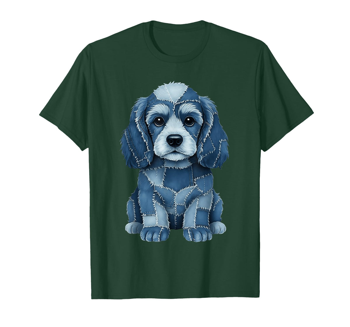 Funny Cocker Dog Blue Denim Patchwork Pattern T-Shirt