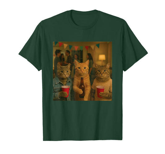 Funny Cat Party Cats Photo Funny Retro Vintage Aesthetic T-Shirt