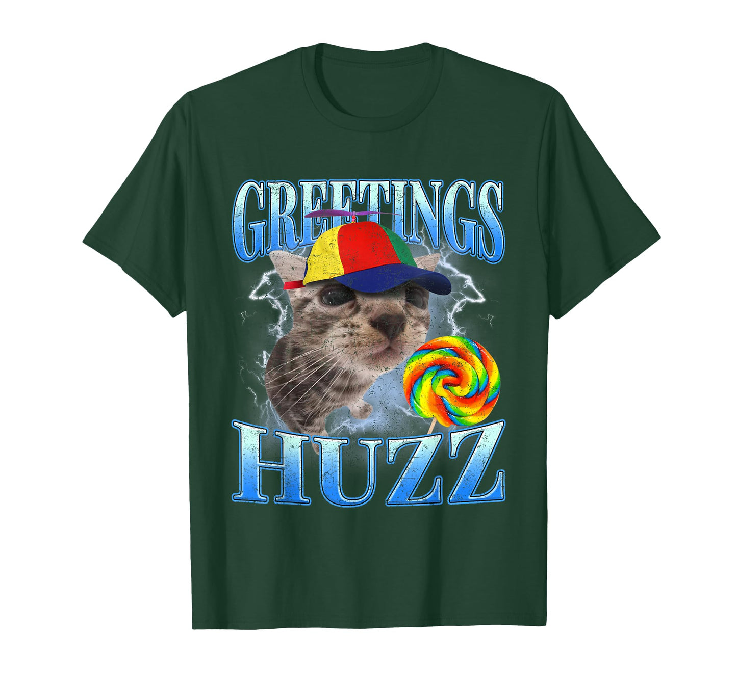 Greetings Huzz Retro Lollipop Cat Meme Funny Gen Z Alpha T-Shirt