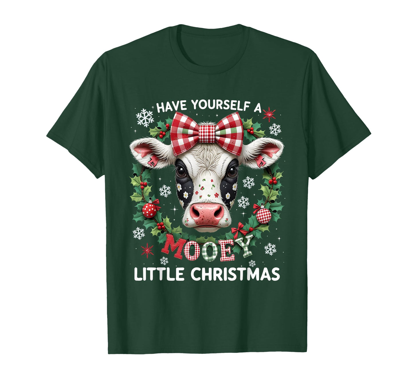 Have Yourself A Mooey Little Christmas Cow Patchwork Art T-Shirt