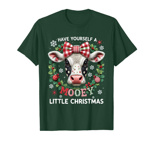 Have Yourself A Mooey Little Christmas Cow Patchwork Art T-Shirt