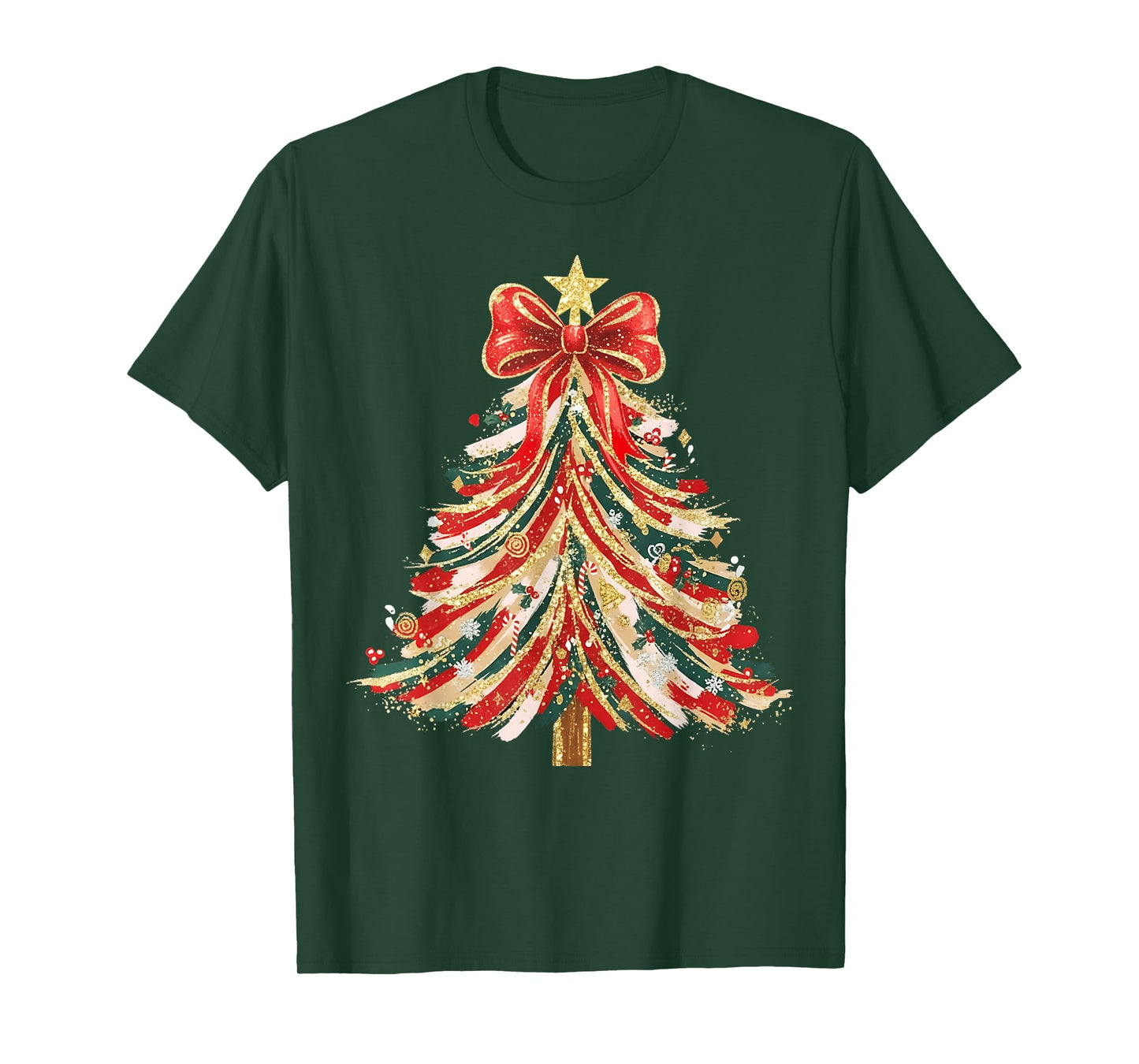 Christmas Tree Xmas Coquette Bow Women Holiday Girly Outfit T-Shirt