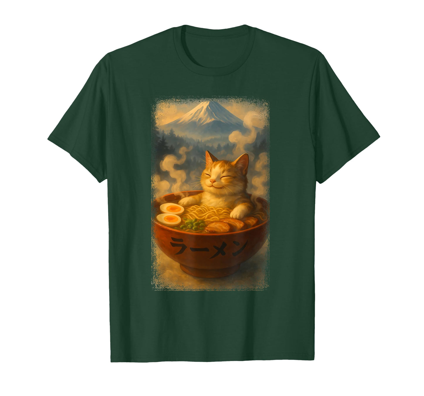 Cute Noodle Bowl Beside Mountain Kawaii Japanese Ramen Cat T-Shirt