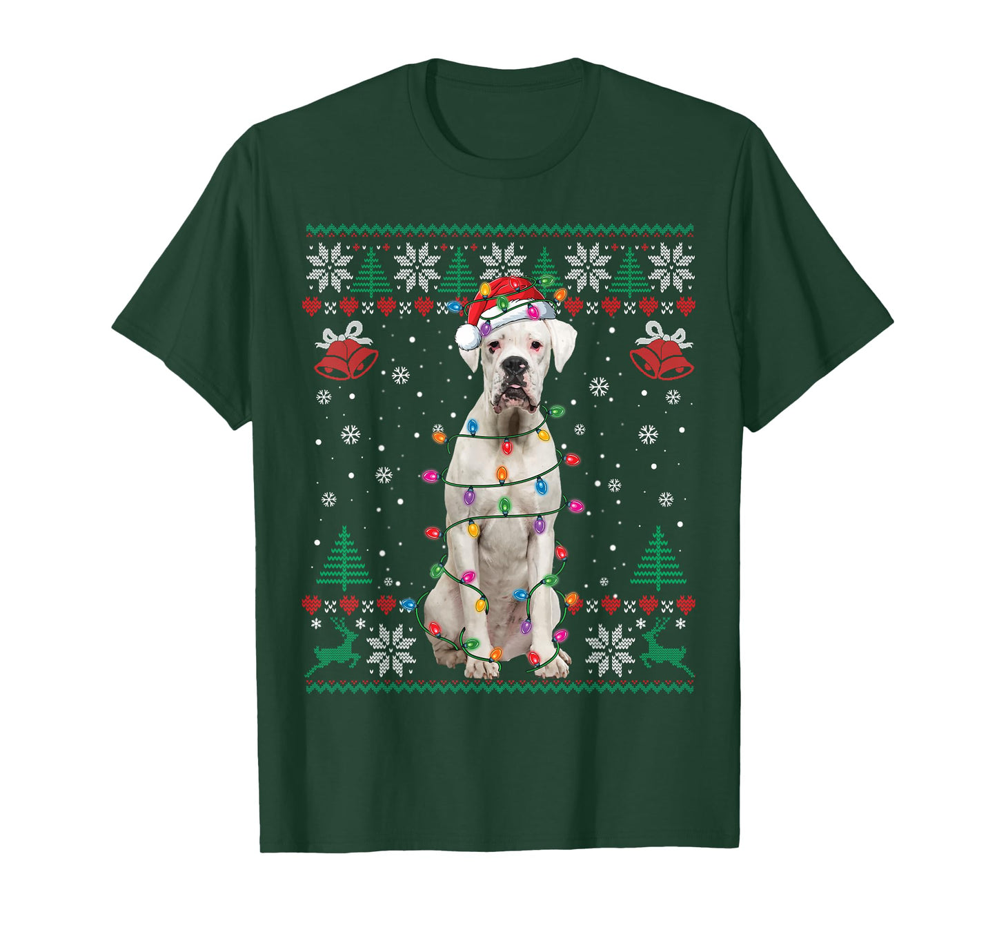 White Boxer Dog Ugly Christmas Sweater Funny Xmas T-Shirt