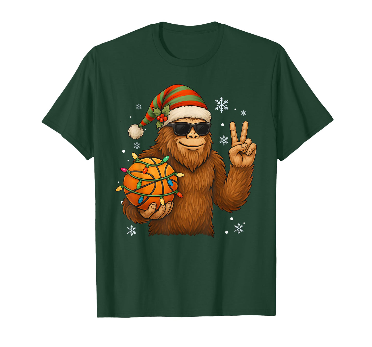 Bigfoot Santa Basketball Christmas T-Shirt