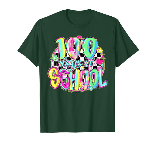 100 Days of School Funny Retro Checkered Circle Meme Student T-Shirt