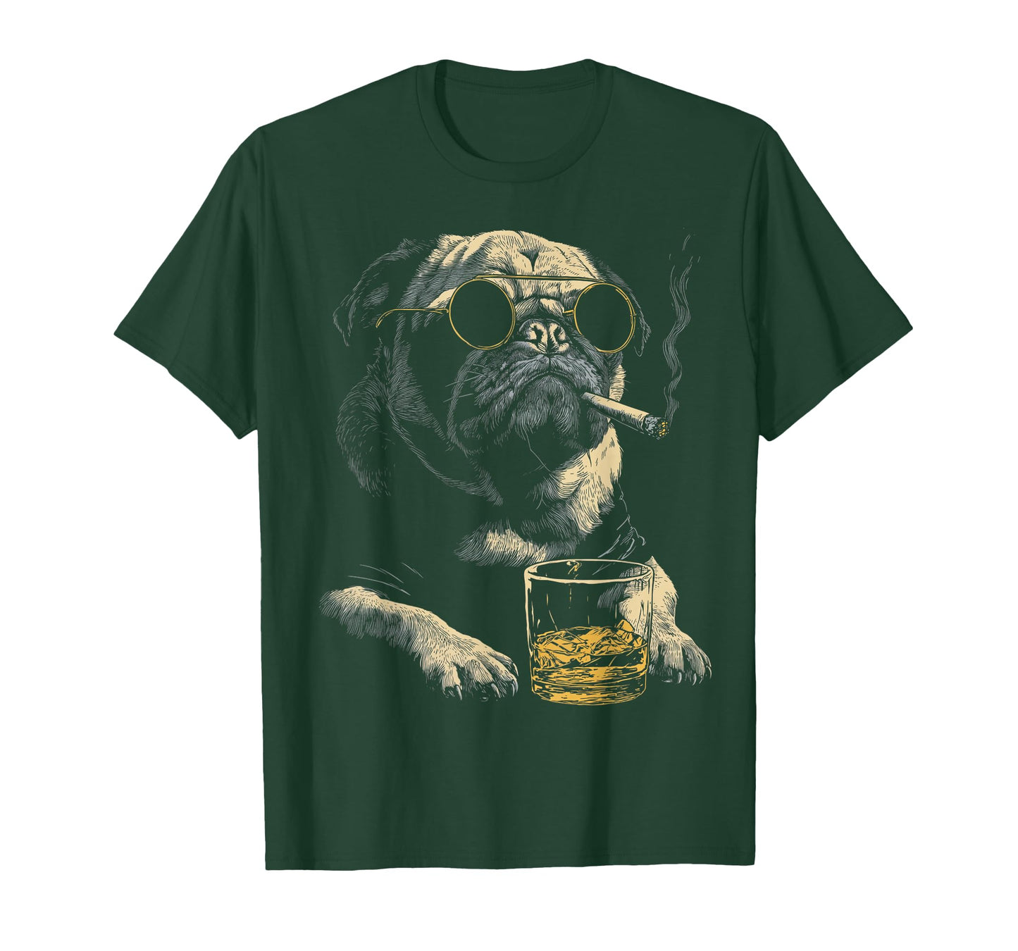 Pug Smoking Cigarette Whisky Lover Funny Dog T-Shirt