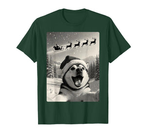 Good Boy Husky Dog Selfie with Santa Sleigh Funny Christmas T-Shirt