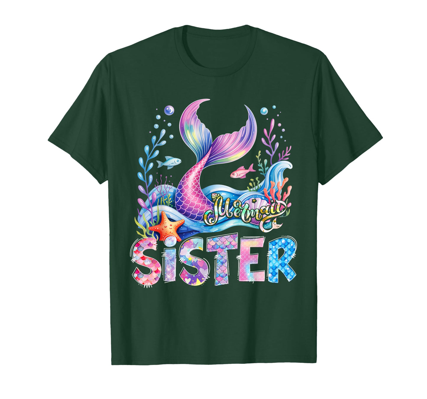 Mermaid Sister Family Matching Birthday Girl Party T-Shirt