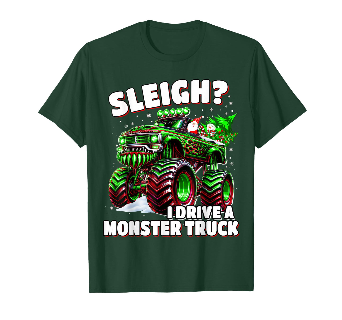 Sleigh? I Drive a Monster Truck Kids Christmas Boys T-Shirt