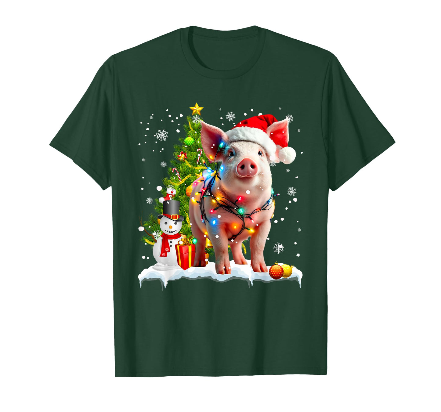 Cute Pig Christmas Light Funny Pig Lover Xmas T-Shirt