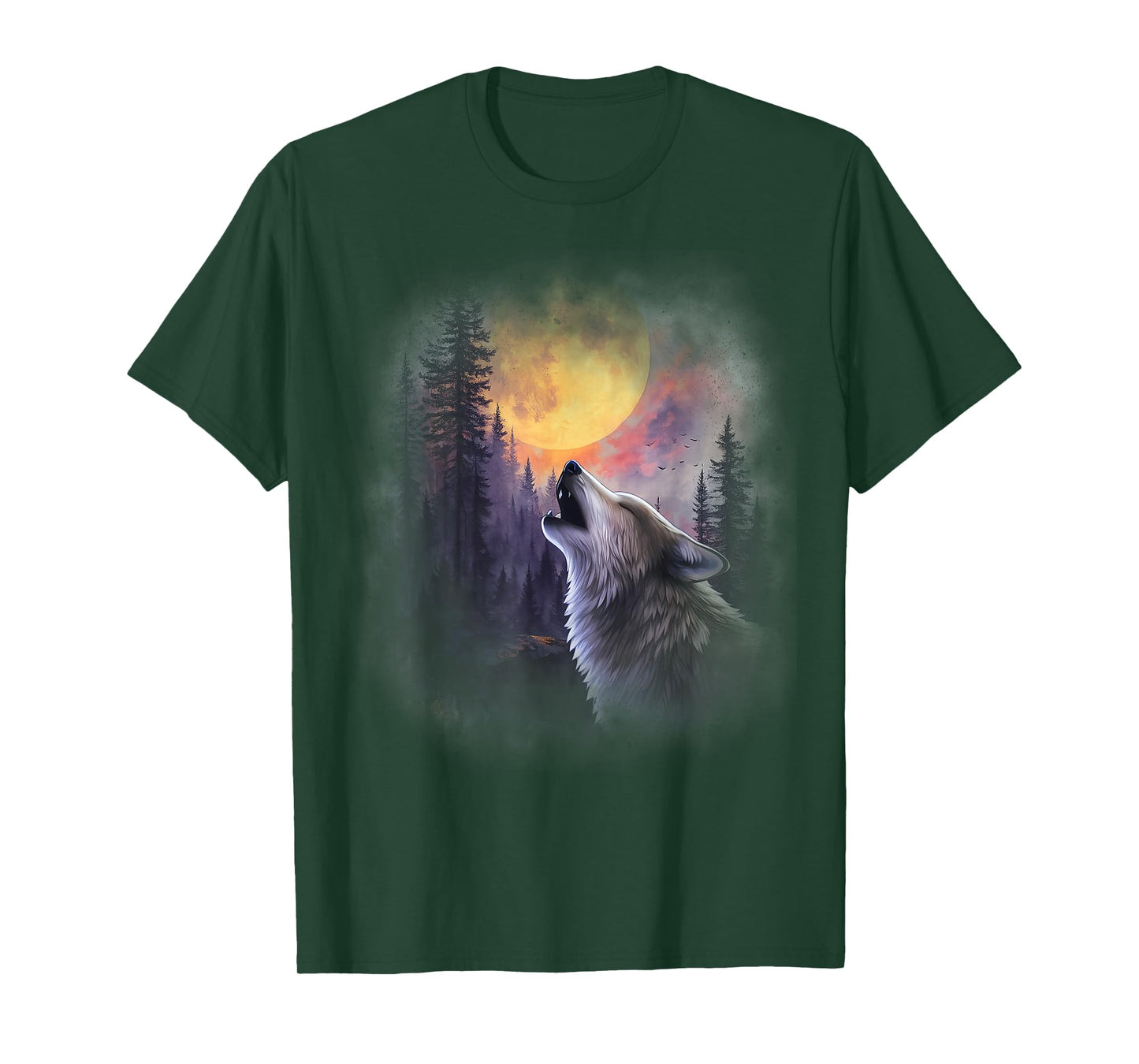 Wolf Howling Moon Forest Nature Wildlife Animal Lovers T-Shirt