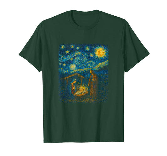 Christian Star Night Contemporary Art Nativity Scene T-Shirt