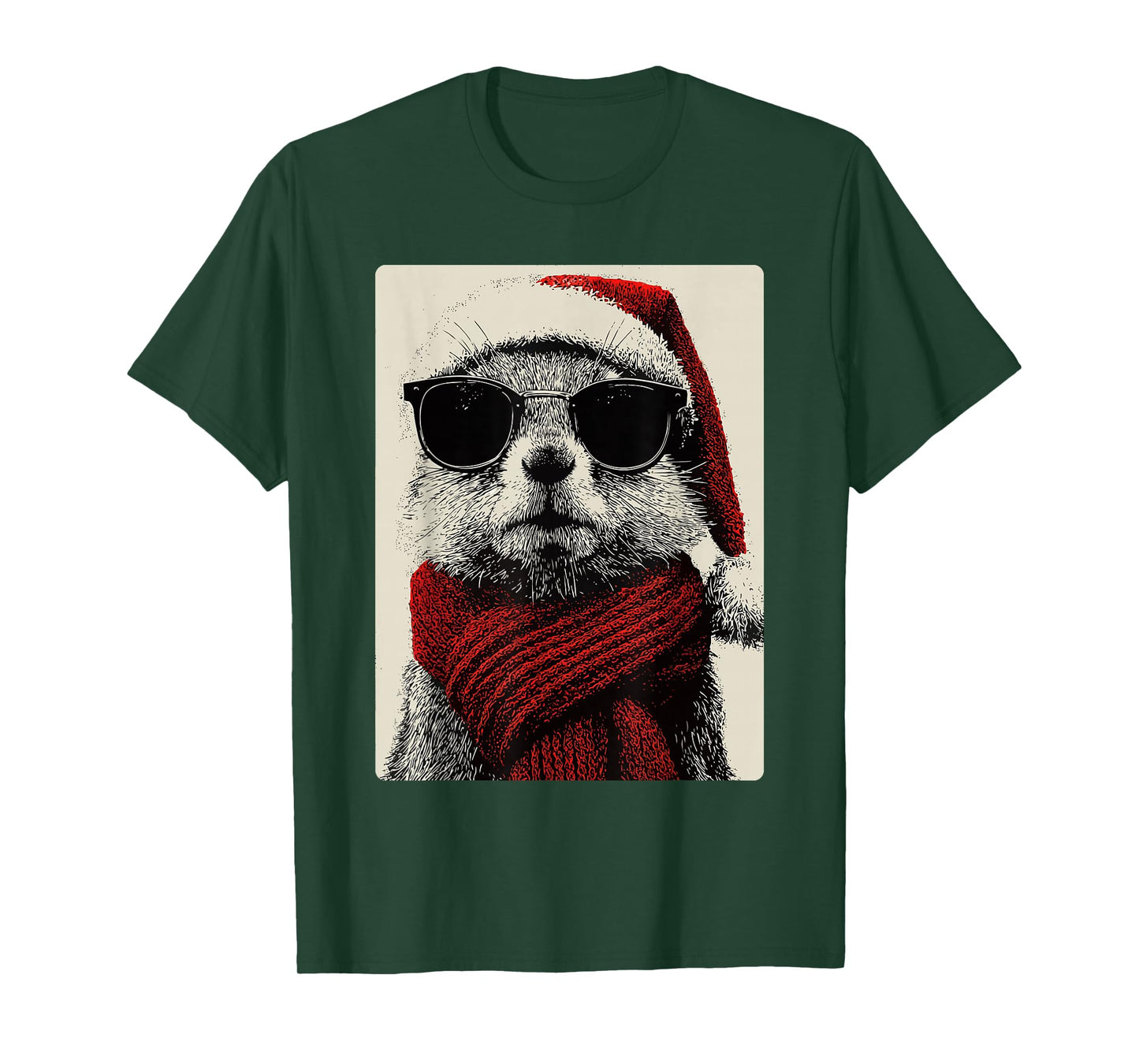 Christmas Squirrel with Sunglasses Santa Hat Funny Animal T-Shirt