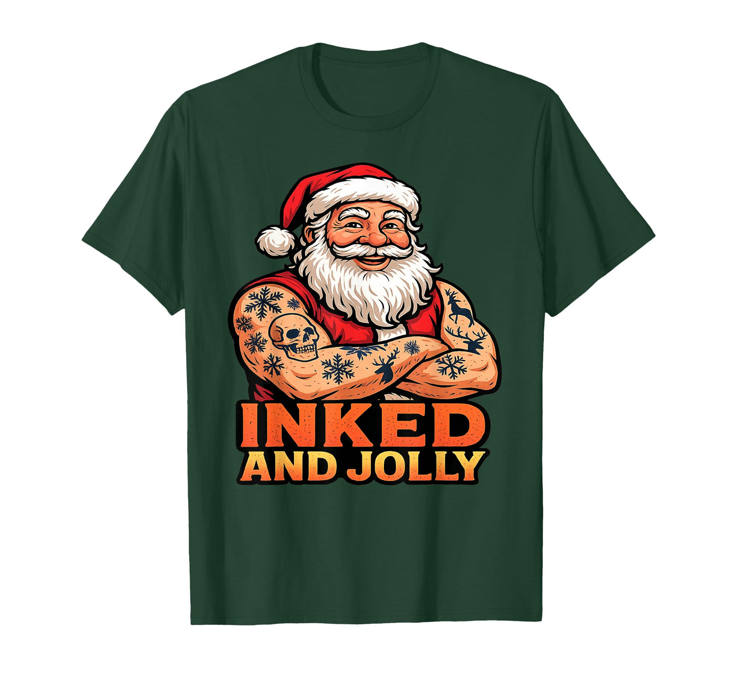 Inked and Jolly Funny Tattooed Santa Christmas Tattoo T-Shirt