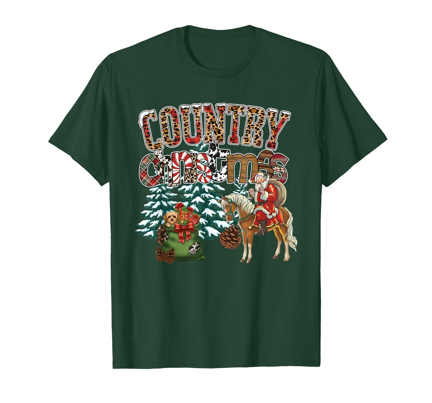 Country Christmas Santa Horse Western Holiday Men Women T-Shirt
