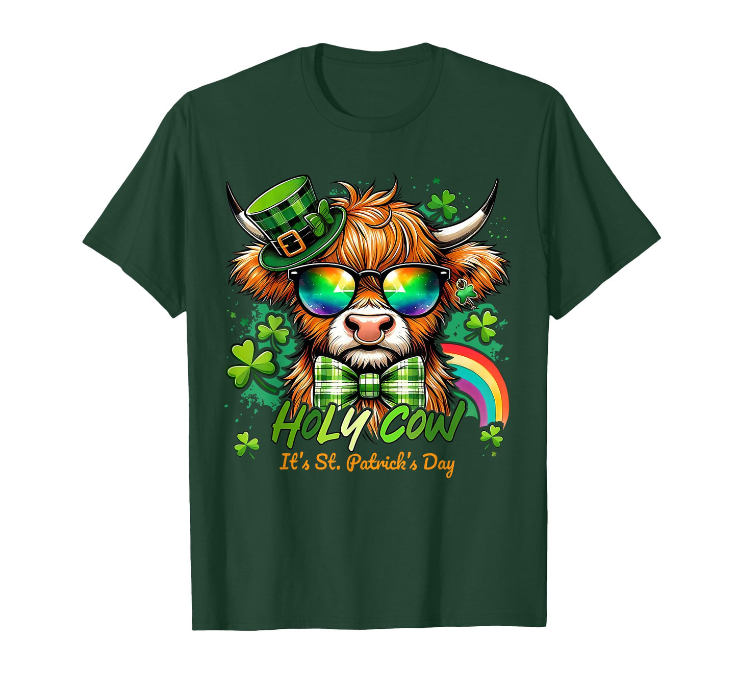 Holy Cow St Patricks Day Funny Highland Cow Shamrock T-Shirt