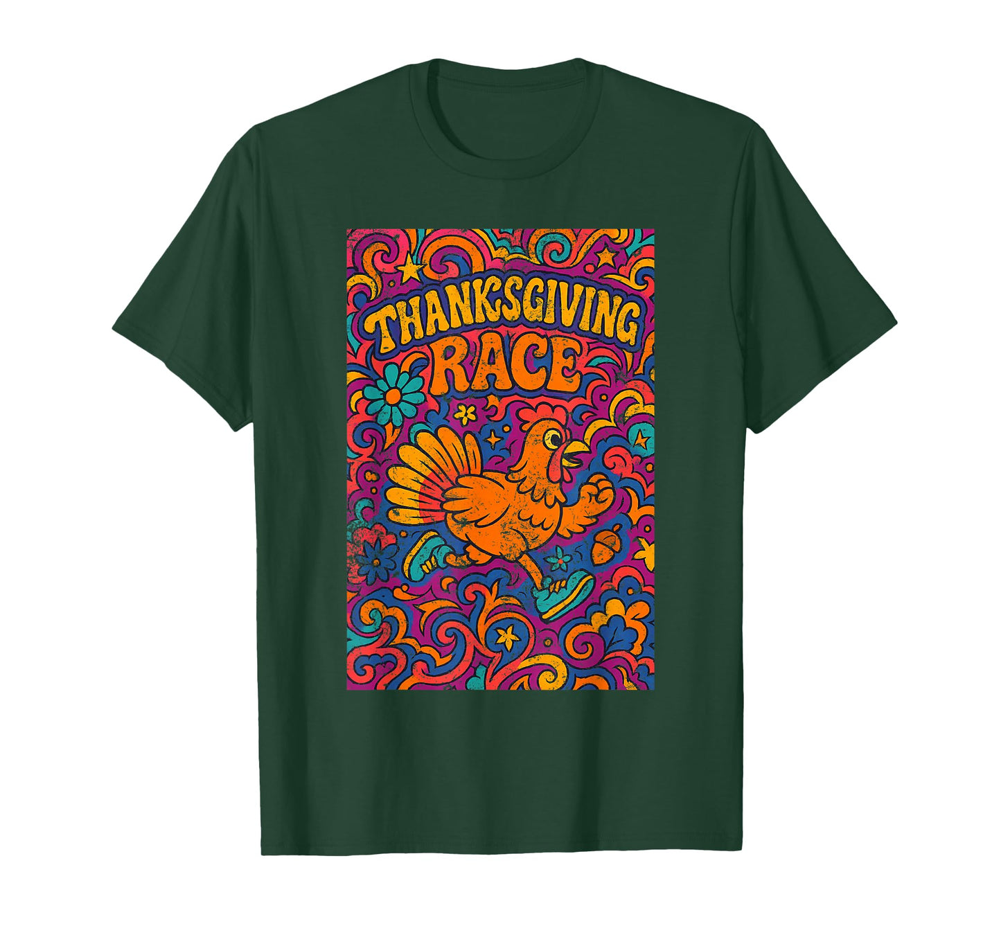 Thanksgiving Day Turkey Trot Cute Retro Psychedelic Style T-Shirt