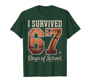 I Survived 67 Days of School Basketball Teacher Student Crew T-Shirt