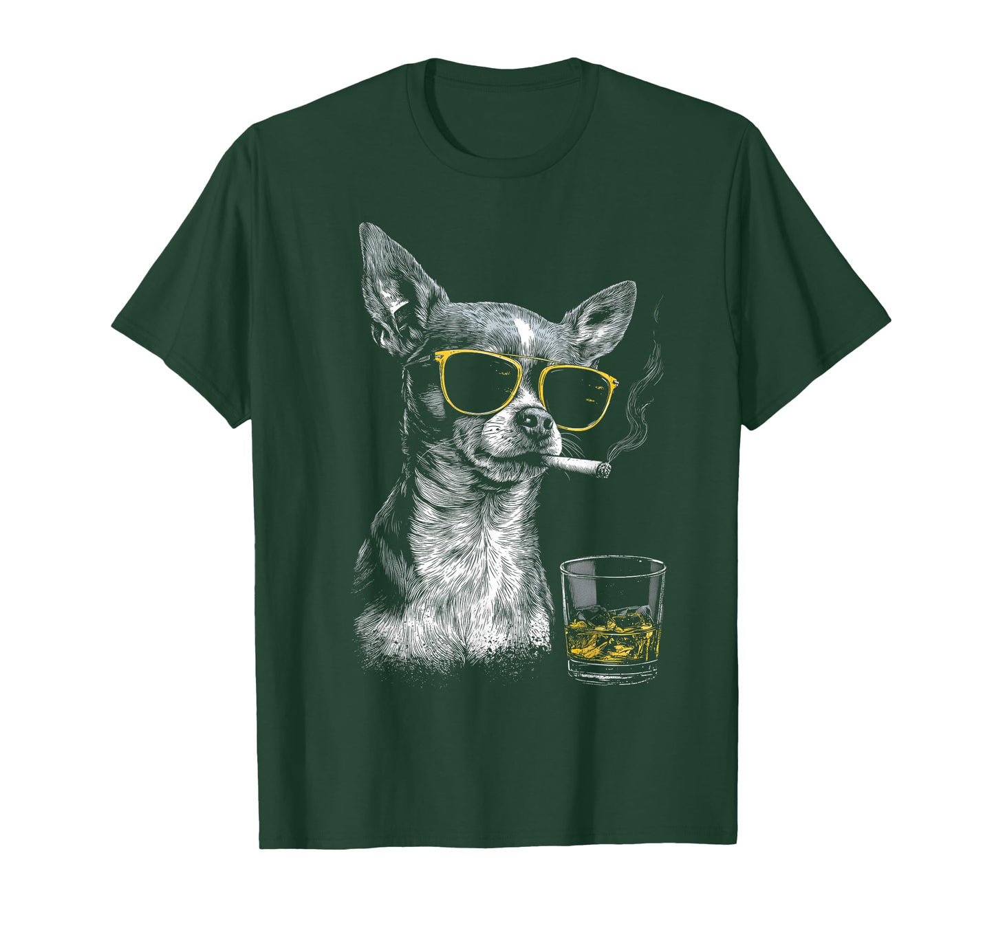 Chihuahua Smoking Cigarette Whisky Lover Funny Dog T-Shirt