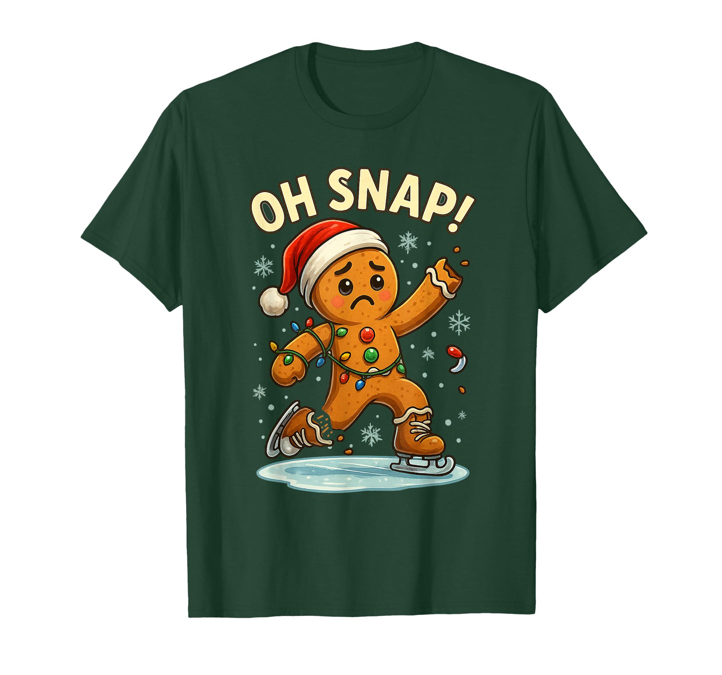 Oh Snap Funny Gingerbread Ice Skating Christmas Lights T-Shirt