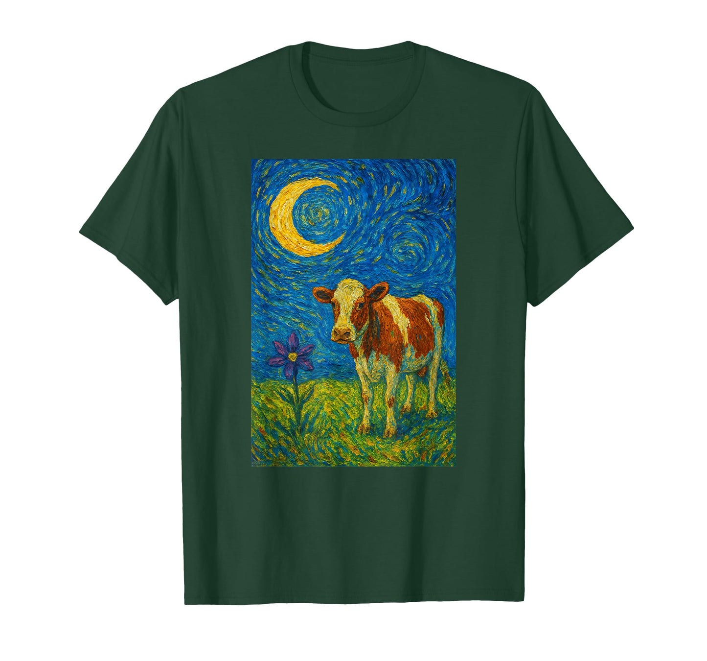 A Van Gogh Inspired Cow Moon and Flower T-Shirt