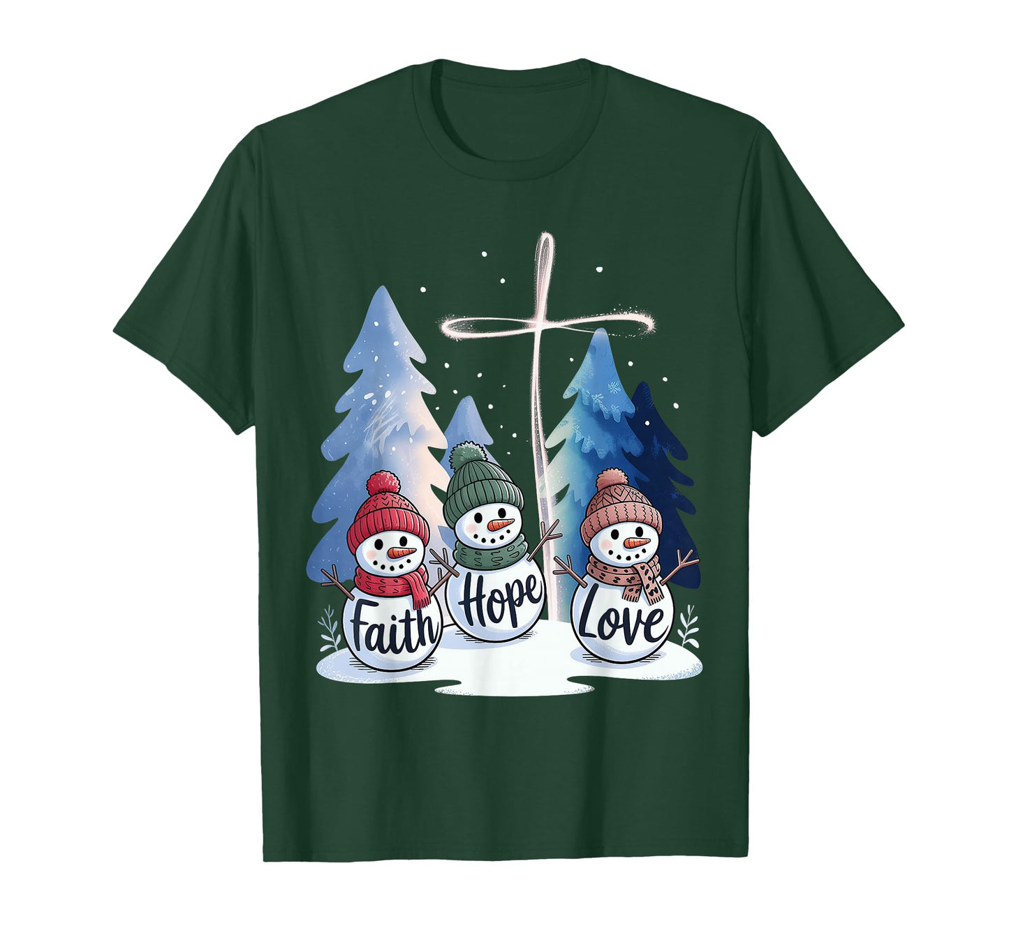 Jesus Faith Hope Love Snowman Merry T-Shirt
