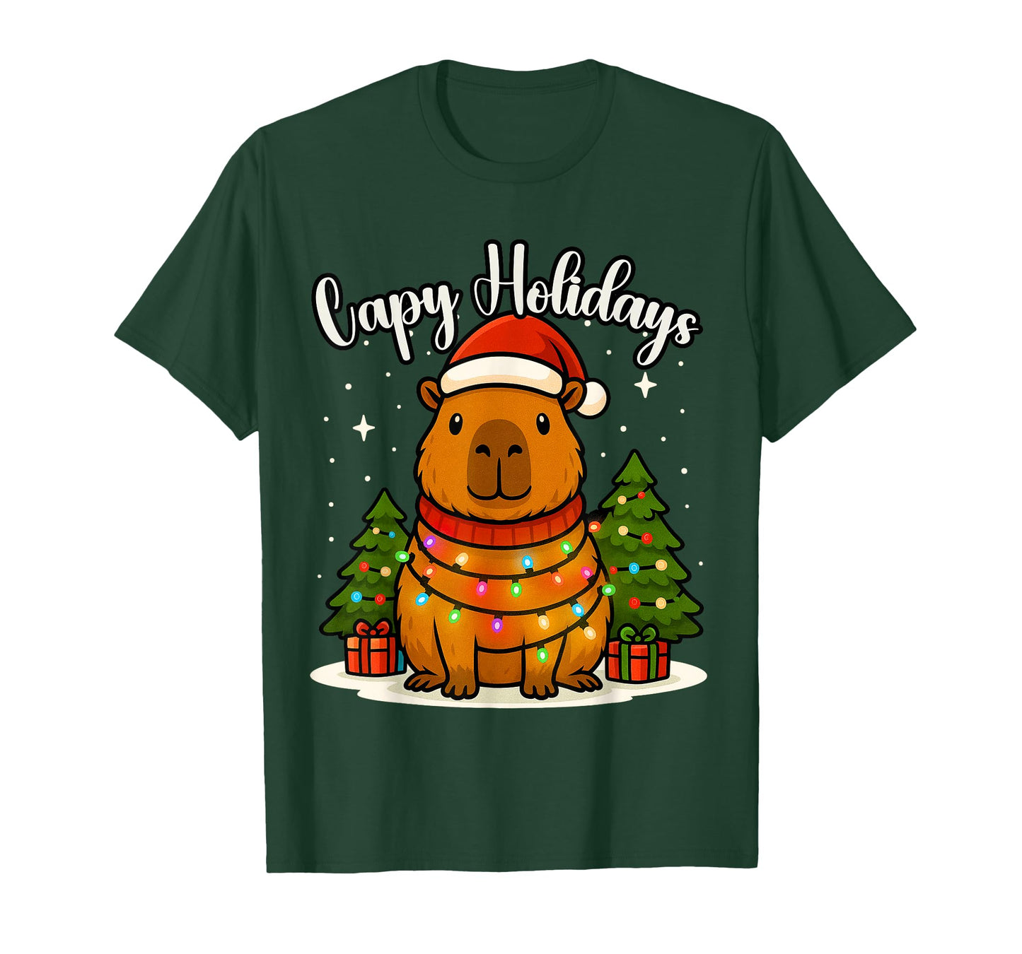 Capy Holidays Capybara Santa Hat Xmas Lights Men Women Kids T-Shirt